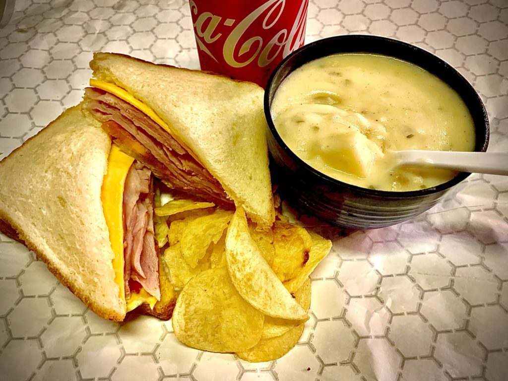 Fresh made Ham Sandwich with a side of soup